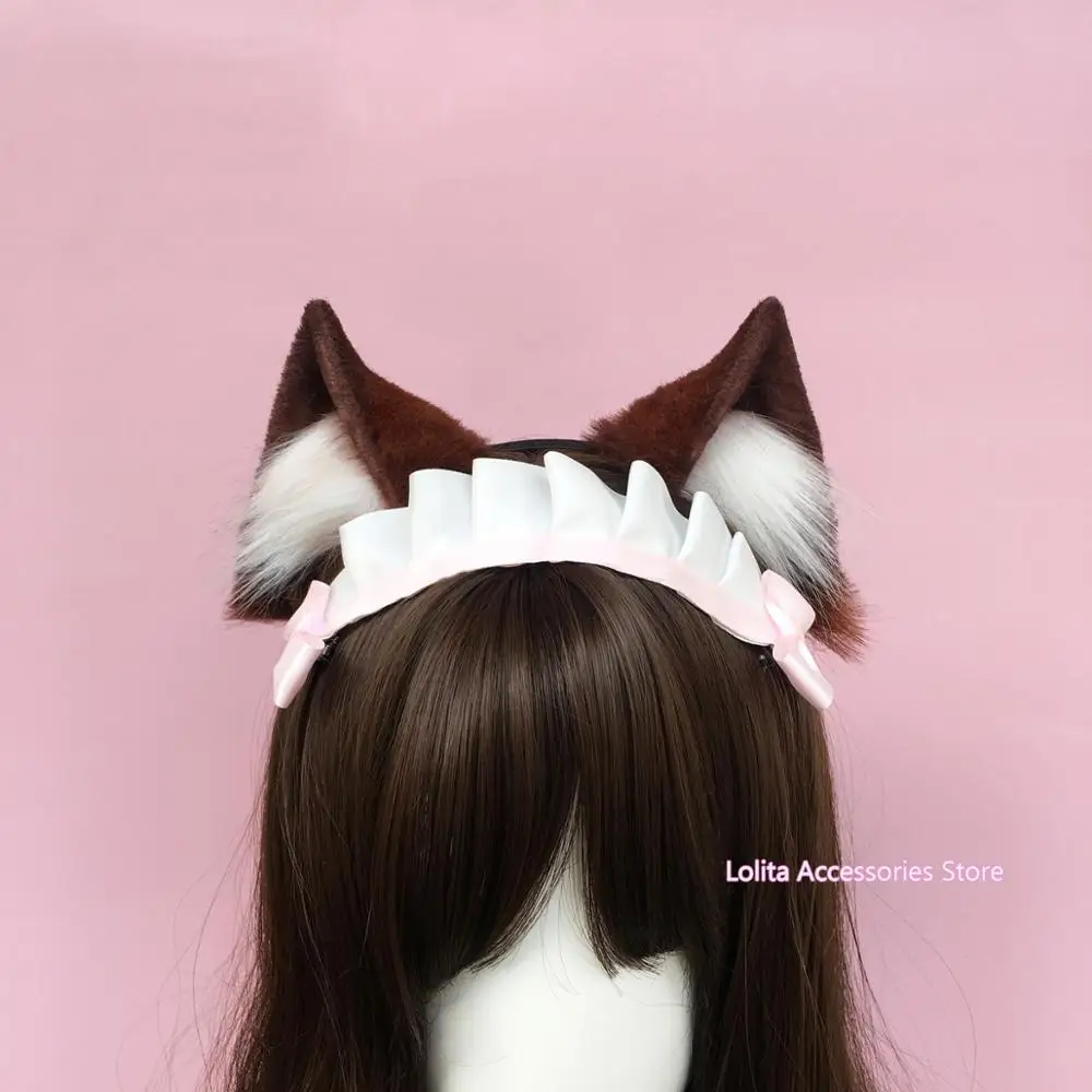 

Anime Cosplay Plush Chocolate Cat Ears KC Beast Ears Headband Simulation Lolita Headdress Cute Animal Hair hoop Kemonomimi Props