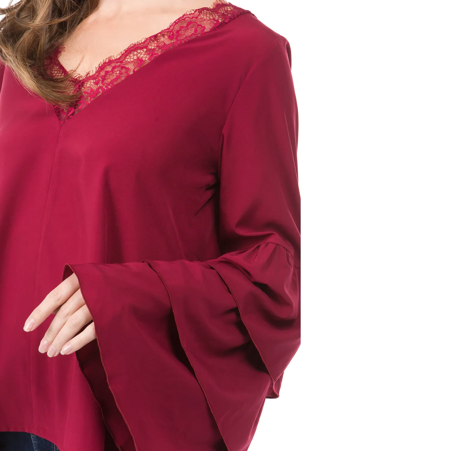 Modern Red Loose Waist Woman Tshirts Feminina V-neck Lace Up Plus Size Tops Mujer Lacework Flare Long Sleeve Shirts for Women
Modern Red Loose Waist Woman Tshirts Feminina V-neck Lace Up Plus Size Tops Mujer Lacework Flare Long Sleeve Shirts for Women