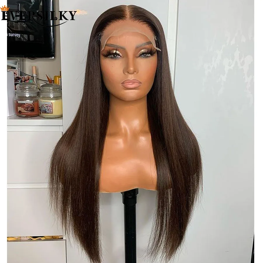 

Dark Brown Silky Straight Human Hair Wigs for Black Women 180Density Glueless 13x6 Deep Part Lace Front Wigs with Baby Hair Remy