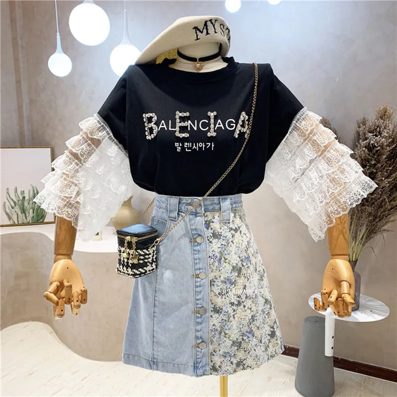 Lace Floral Stitching Denim Skirt Women's Summer 2021 New Short High Waist Skirt Breasted A Line Skirt Female Fashion Skirt
Lace Floral Stitching Denim Skirt Women's Summer 2021 New Short High Waist Skirt Breasted A Line Skirt Female Fashion Skirt