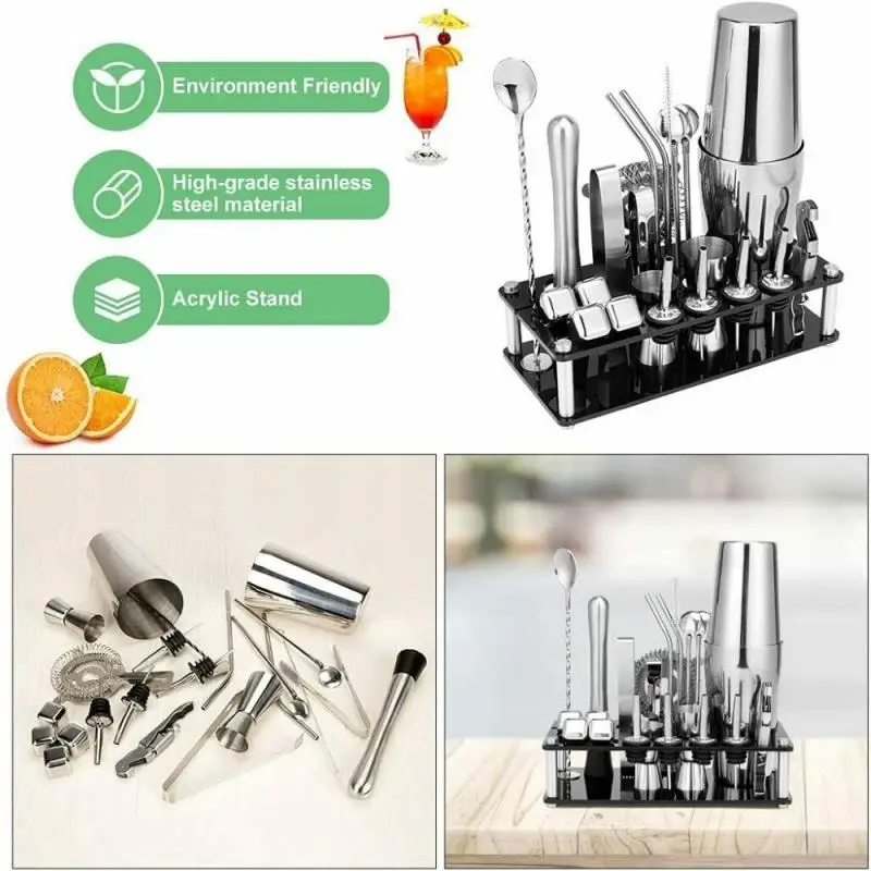 600ml/700ml Stainless Bar Cocktail Shaker Set Barware Set Shaker Set with Storage Rack 23pcs Shaker Mixer Drink Making Tool Kit
600ml/700ml Stainless Bar Cocktail Shaker Set Barware Set Shaker Set with Storage Rack 23pcs Shaker Mixer Drink Making Tool Kit