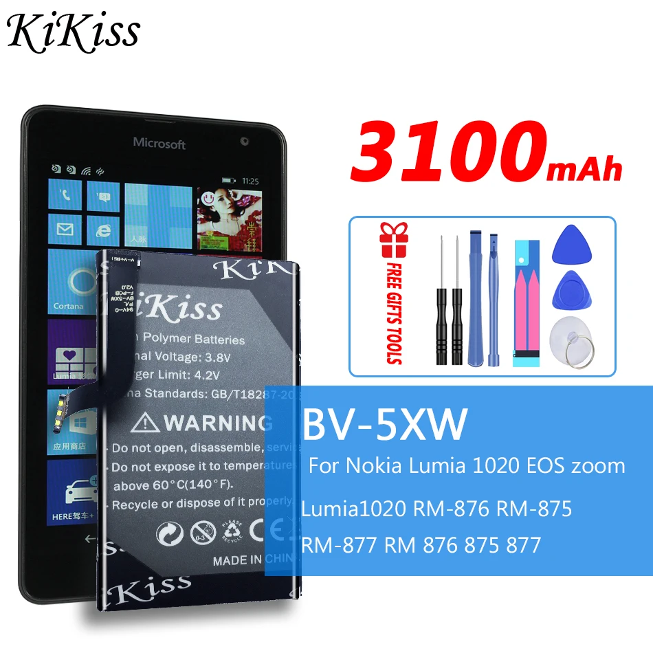 

KiKiss BV-5XW 3100mAh Lithium Replacement Battery For Nokia Lumia 1020 EOS Zoom Lumia1020 RM-876 RM-875 RM-877 RM 876 875 877