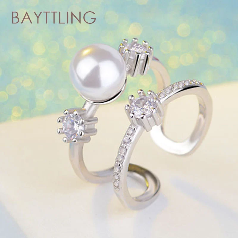 BAYTTLING SSilver Color Rose Gold/Silver Pearl Double Zircon Open Ring For Woman Fashion Wedding Party Jewelry Gift
BAYTTLING SSilver Color Rose Gold/Silver Pearl Double Zircon Open Ring For Woman Fashion Wedding Party Jewelry Gift