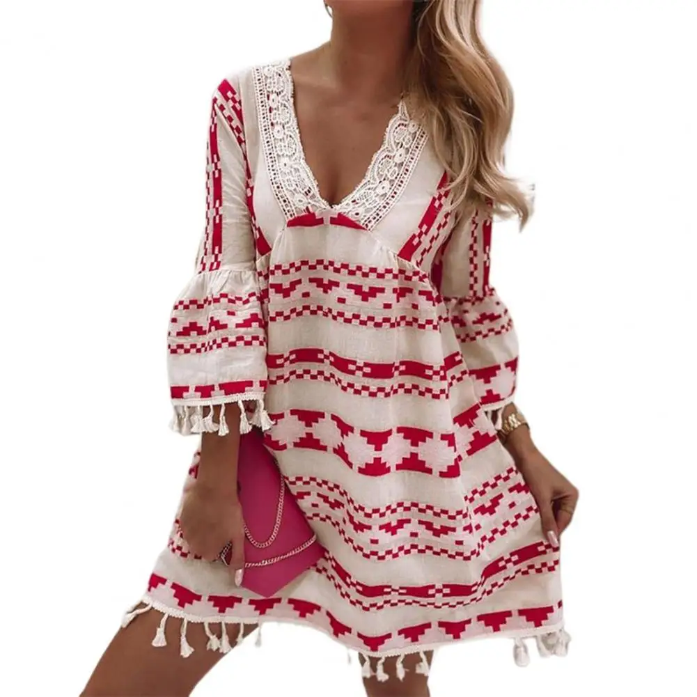 Mini Dress Geometric Print Flare Sleeve Fashion V Neck Loose Summer Dress for Party Elegant dresses for women 2021 Street wear
Mini Dress Geometric Print Flare Sleeve Fashion V Neck Loose Summer Dress for Party Elegant dresses for women 2021 Street wear