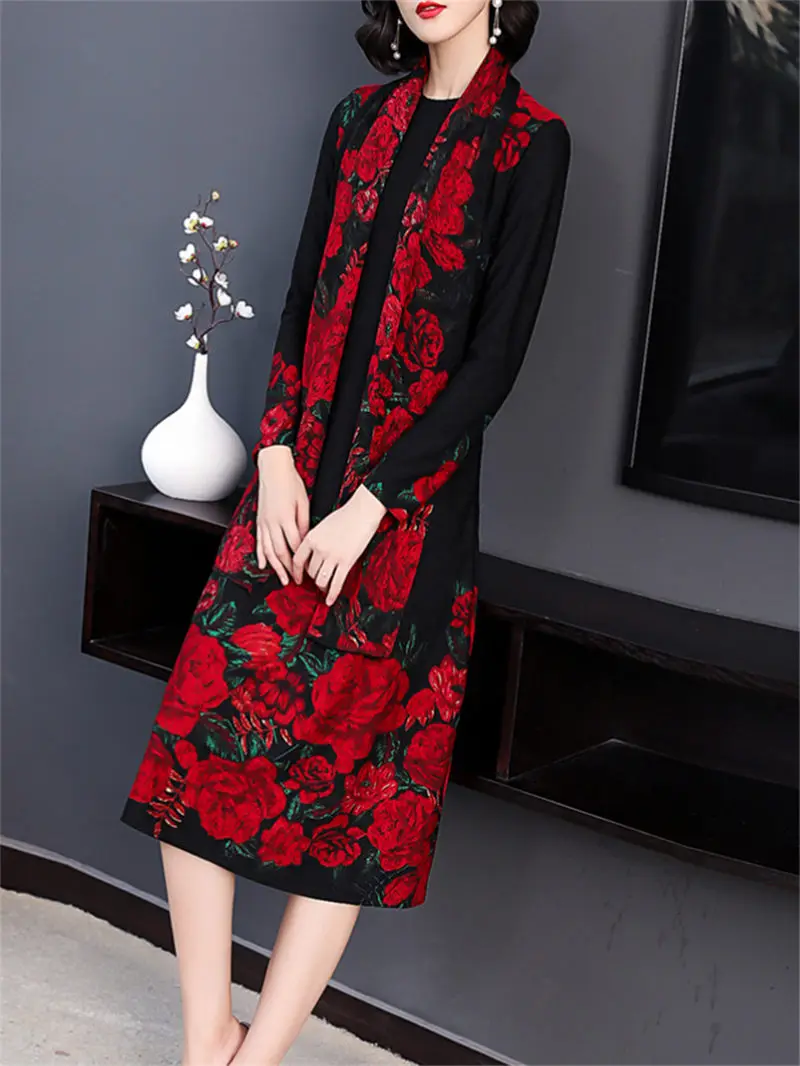 Mrs. Printed Dress Women's Autumn And Winter Mid-Length Plus Velvet Thickened Fashion Noble Inner Base Dress With Scarf y882
Mrs. Printed Dress Women's Autumn And Winter Mid-Length Plus Velvet Thickened Fashion Noble Inner Base Dress With Scarf y882