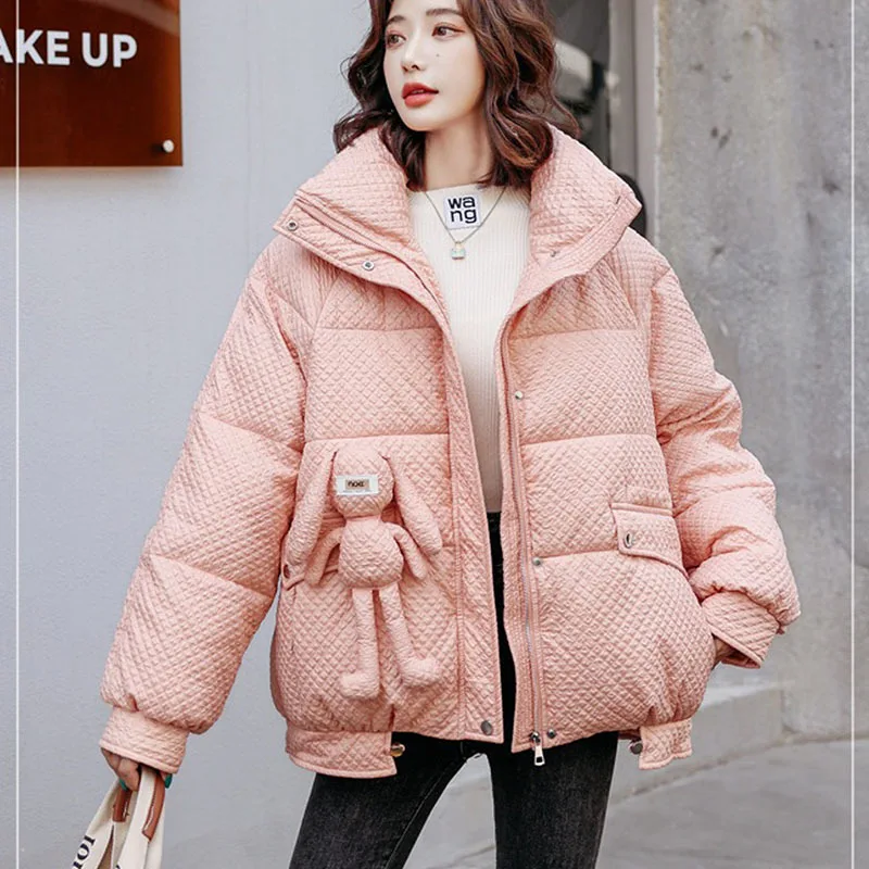 2021 Winter Stand Collar Down Cotton-Padded Coat Loose Casual Gray/pink/white/black/blue Warm Parkas Long Sleeve Cotton Outwear
2021 Winter Stand Collar Down Cotton-Padded Coat Loose Casual Gray/pink/white/black/blue Warm Parkas Long Sleeve Cotton Outwear