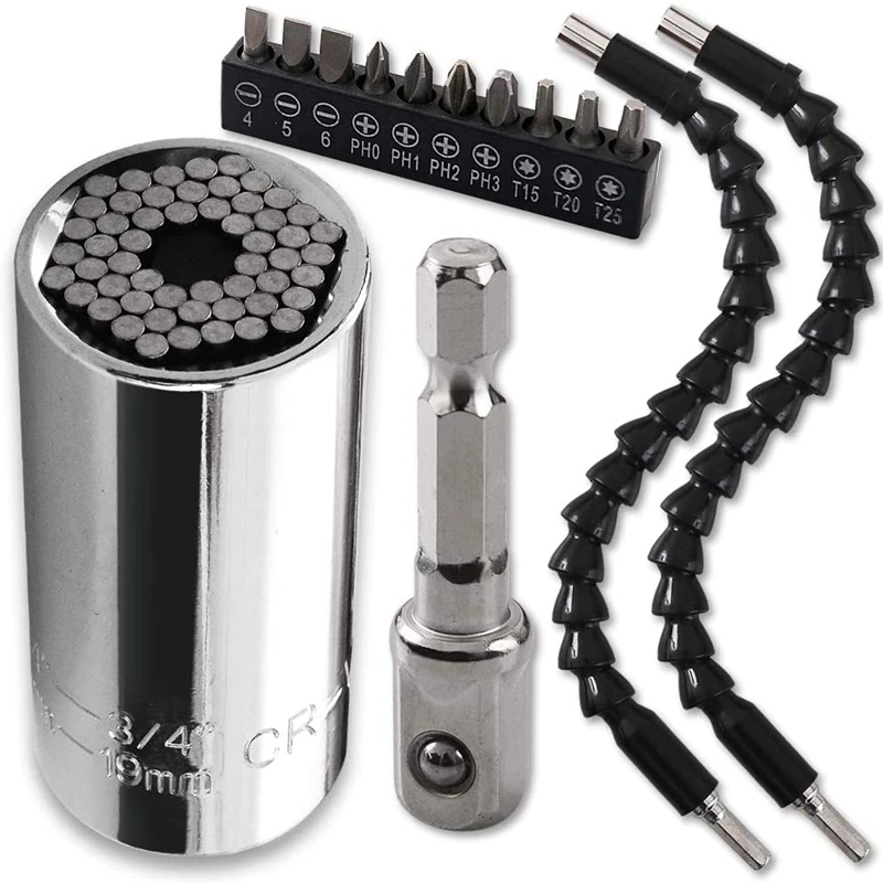 14Pcs Universal Socket Wrench Self-Adjusting Socket Fits Standard (7-19mm) with Ratchet Wrench Power Drill Adapter
14Pcs Universal Socket Wrench Self-Adjusting Socket Fits Standard (7-19mm) with Ratchet Wrench Power Drill Adapter