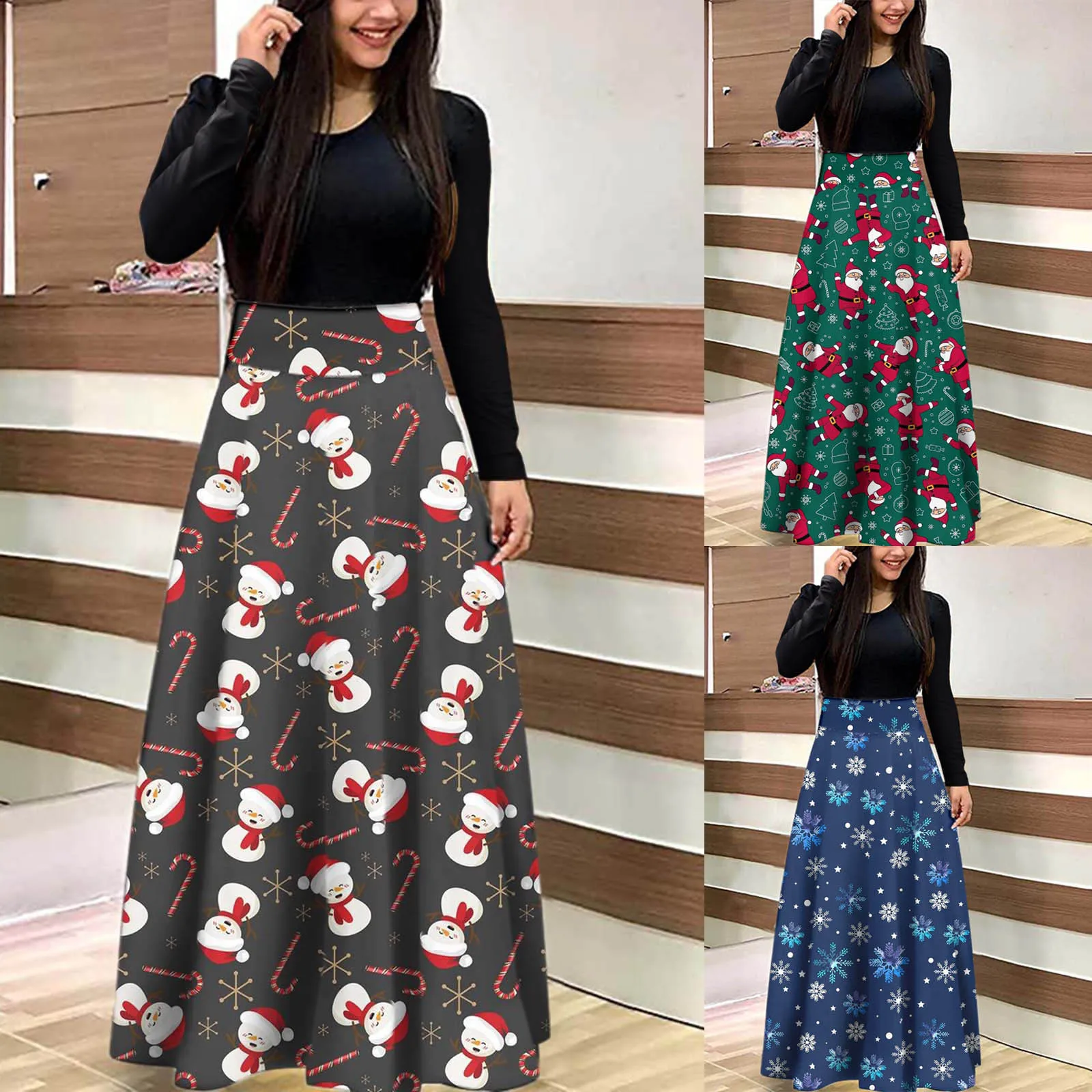 Женское платье с длинным рукавом и принтом, повседневное Свободное длинное платье макси длиной до щиколотки с круглым вырезом 
Женское платье с длинным рукавом и принтом, повседневное Свободное длинное платье макси длиной до щиколотки с круглым вырезом