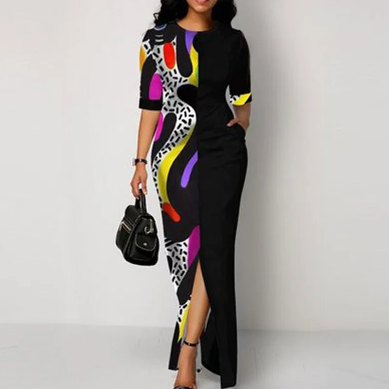 Women Casual Party Dress 2022 New Fashion Short Sleeve O-neck Splice Print Sexy Slit Slim Lady Long Dress Vintage Elegant Dress
Women Casual Party Dress 2022 New Fashion Short Sleeve O-neck Splice Print Sexy Slit Slim Lady Long Dress Vintage Elegant Dress
