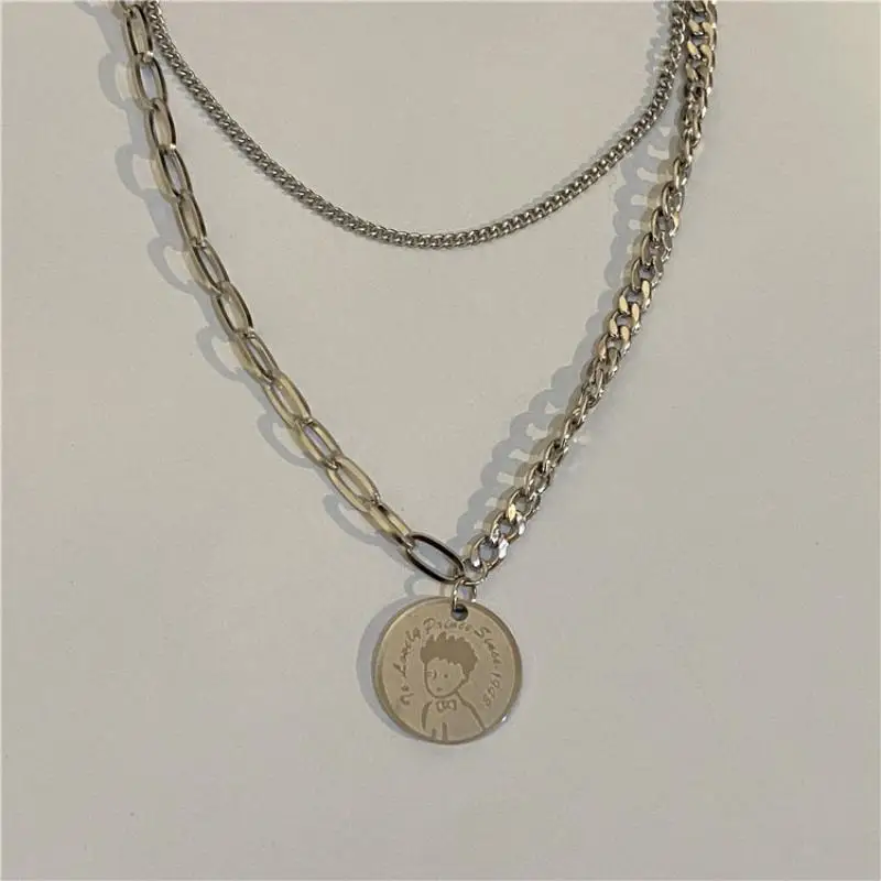 Titanium Steel Double-Layer Necklace Hip-Hop Trend Wild Round Brand Pendant Necklace Stitching Winter Sweater Chain 
Titanium Steel Double-Layer Necklace Hip-Hop Trend Wild Round Brand Pendant Necklace Stitching Winter Sweater Chain