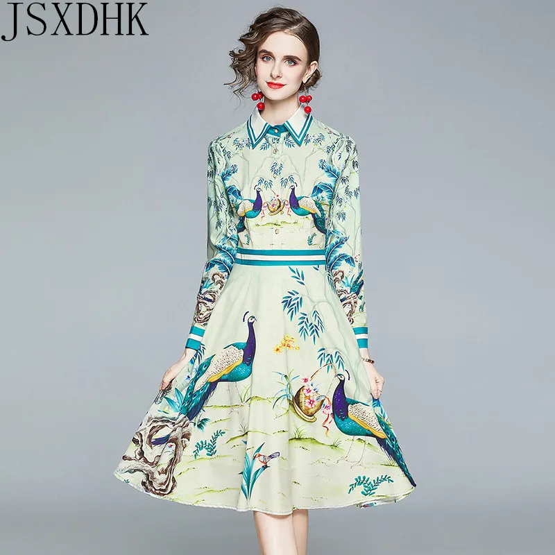 2020Autumn Vintage Print Dress Women High Quality Long Sleeve Turn-Down Collar Elegant Party Robe Runway Designer Green Vestidos
2020Autumn Vintage Print Dress Women High Quality Long Sleeve Turn-Down Collar Elegant Party Robe Runway Designer Green Vestidos