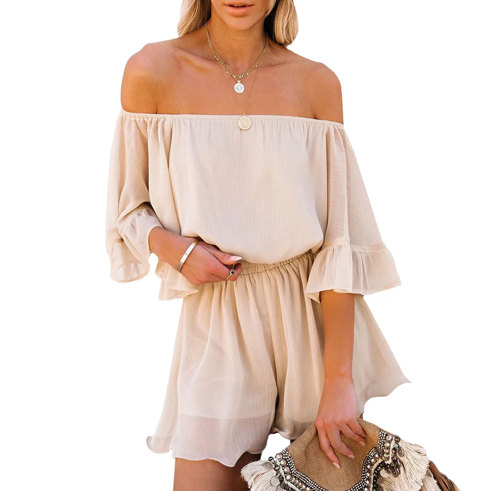 Women Chiffon Solid Color Jumpsuit Off Shoulder Sexy Ladies Casual Romper Female Short Sleeve Ruffle Holiday Beach Jumpsuit D30
Women Chiffon Solid Color Jumpsuit Off Shoulder Sexy Ladies Casual Romper Female Short Sleeve Ruffle Holiday Beach Jumpsuit D30
