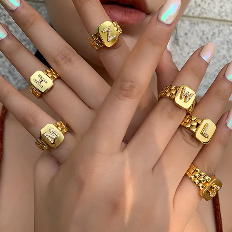 26 A-Z Letter Initial Ring For Women Cubic Zircon Square Gold Color Opening Adjustable Chain CZ Rings Female Wedding Jewelry
26 A-Z Letter Initial Ring For Women Cubic Zircon Square Gold Color Opening Adjustable Chain CZ Rings Female Wedding Jewelry