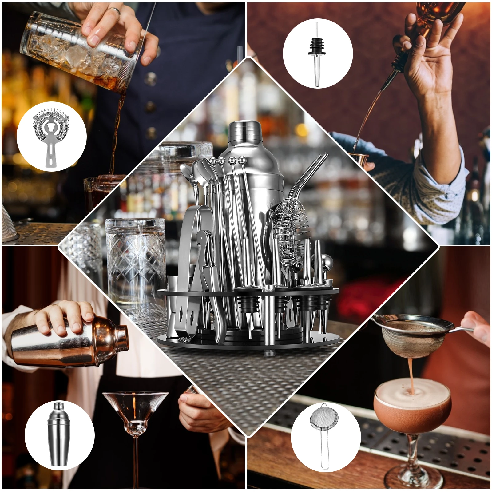 Bartender Kit: 31-Piece Matte Black Cocktail Shaker Set with Rotating Stand,Stainless Steel Bar Tools Set
Bartender Kit: 31-Piece Matte Black Cocktail Shaker Set with Rotating Stand,Stainless Steel Bar Tools Set