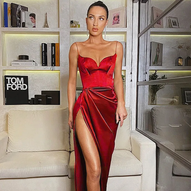Sexy Slim Dresses Solod Color Fashion Heart Neck Split Fork Dresses Party Enegant Spaghetti Strap Female Dress Low Cut Dresses
Sexy Slim Dresses Solod Color Fashion Heart Neck Split Fork Dresses Party Enegant Spaghetti Strap Female Dress Low Cut Dresses