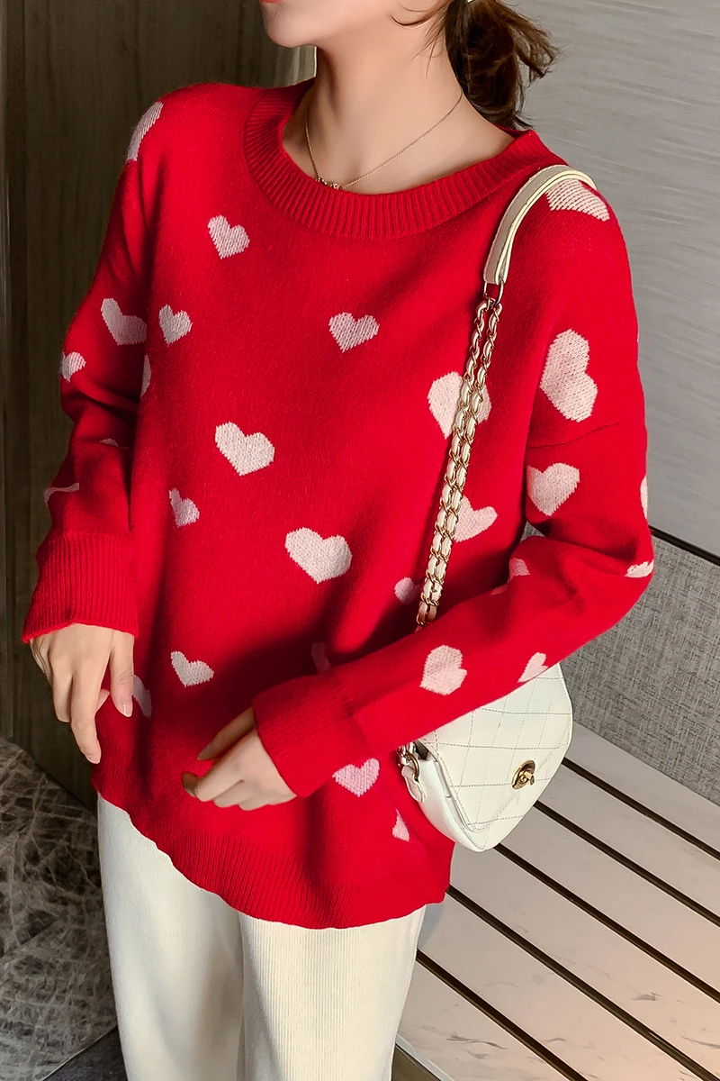 Real Photo Loose Long Sleeve Heart-shaped Pattern Pullover Women's Sweater New Korean Chic Style Knitwear Top Of Graceful Dress
Real Photo Loose Long Sleeve Heart-shaped Pattern Pullover Women's Sweater New Korean Chic Style Knitwear Top Of Graceful Dress