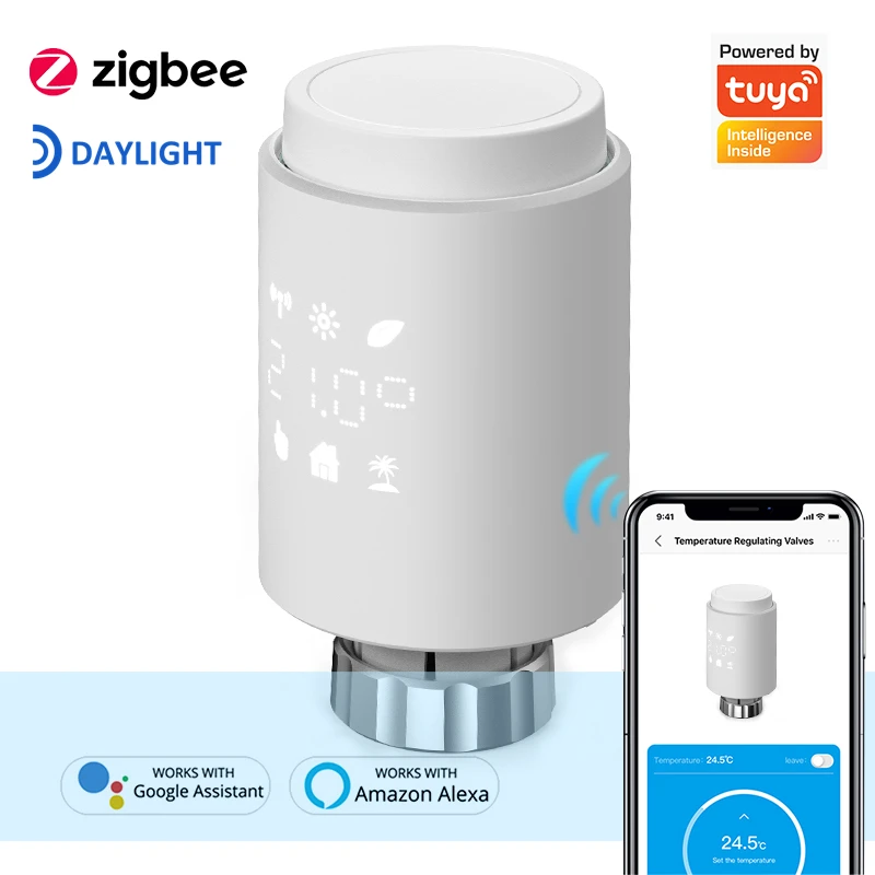Привод радиатора Tuya Smart ZigBee, программируемый термостатический радиатор с контроллером температуры и клапаном, совместим с Alexa Google Home 
Привод радиатора Tuya Smart ZigBee, программируемый термостатический радиатор с контроллером температуры и клапаном, совместим с Alexa Google Home
