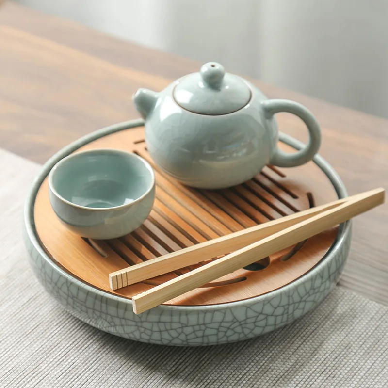 Longquan Celadon Tea Set Small Tea Tray Ceramic+Bamboo Water Storage Tea Table Tea Simple Round Tea Saucer Tea Plate
Longquan Celadon Tea Set Small Tea Tray Ceramic+Bamboo Water Storage Tea Table Tea Simple Round Tea Saucer Tea Plate