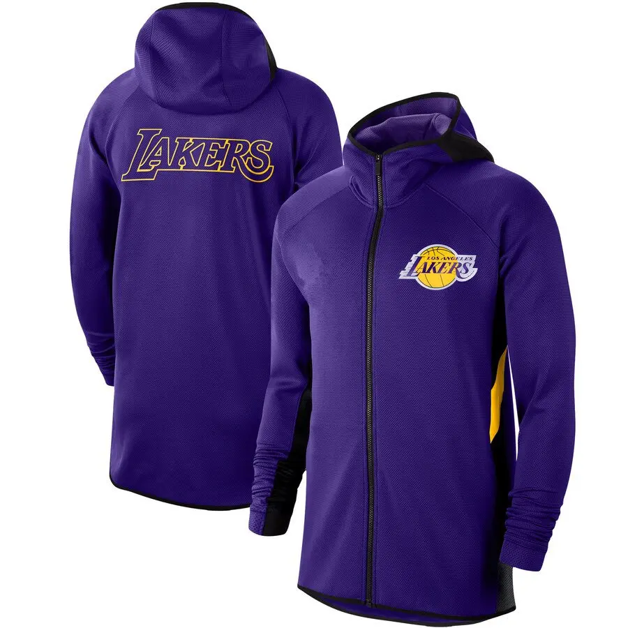 

2020 NBA Los Angeles Lakers MEN Heathered MEN jacket Authentic Earned Edition Showtime Therma Flex Performance Full-Zip Hoodie