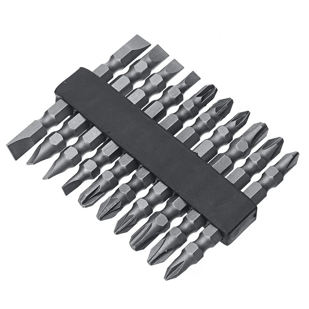 

10pcs 65mm Double Ended Electric Drill Bits Screwdriver Bit Set SL4/5/6/7, PH1/2/3, PZ1/2/3 6.35mm / 1/4 Inch S2 Alloy Steel