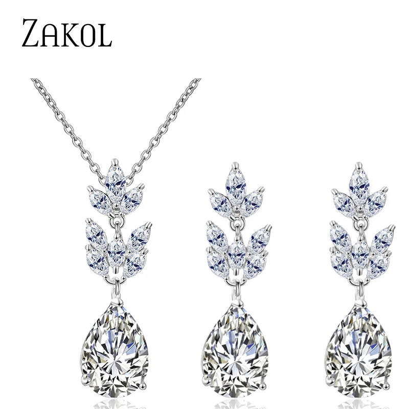 ZAKOL New Trendy Pear Cut AAA Water Drop Cubic Zirconia Earrings Necklace Bridal Wedding Jewelry Sets Bridesmaid dress SP3191
ZAKOL New Trendy Pear Cut AAA Water Drop Cubic Zirconia Earrings Necklace Bridal Wedding Jewelry Sets Bridesmaid dress SP3191