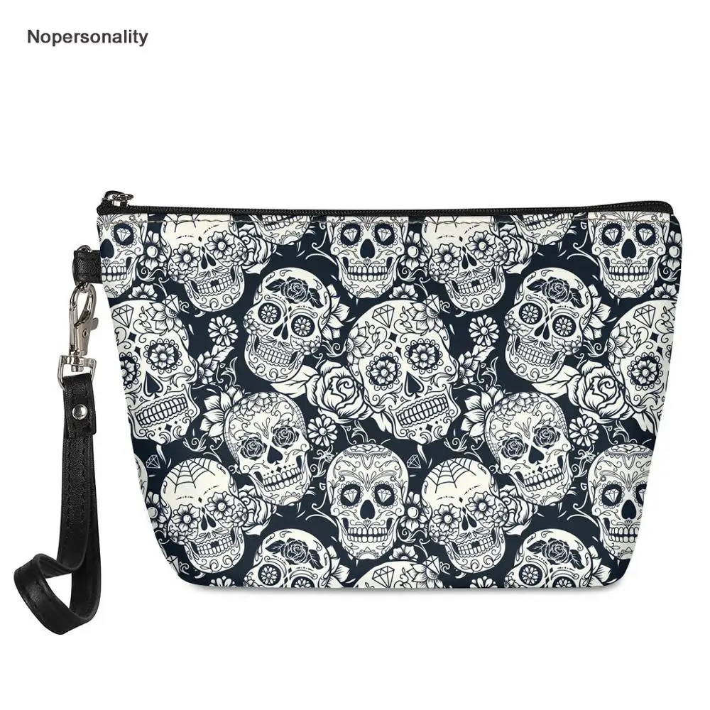 

Nopersonality Mini Travel Wash Toiletry Bags Leather Floral Sugar Skull Print Cosmetic Case for Make Up Leather Makeup Bags