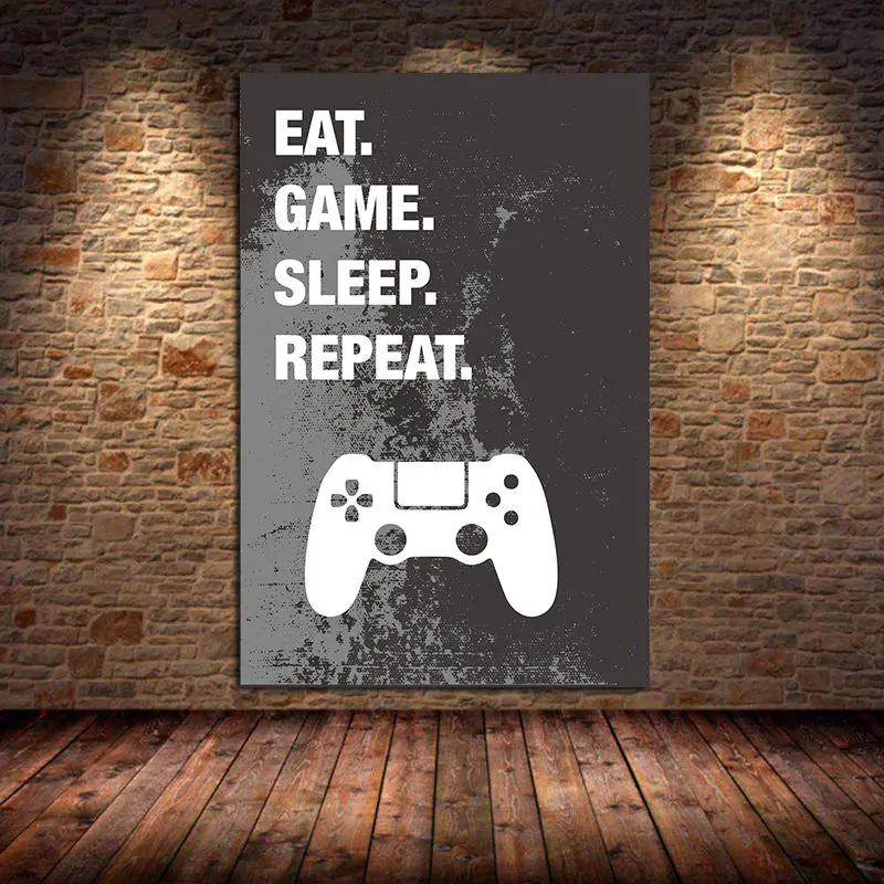 

Eat Sleep Game Repeat Gaming Canvas Painting Gamer Poster and Prints Cuadros Wall Art for Boys Room Decorative Playroom Unframed