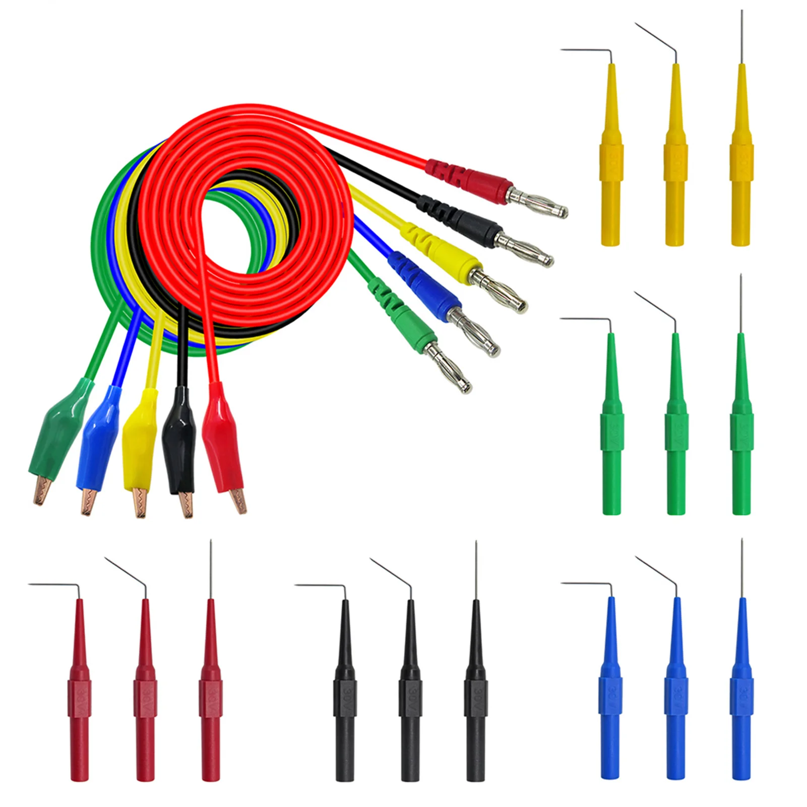 20pcs Pins Automotive Test Leads Back Probe Kit 1A Circuit SG Testing 5 Colors Portable 3 Configurations 30V Banana Plug
20pcs Pins Automotive Test Leads Back Probe Kit 1A Circuit SG Testing 5 Colors Portable 3 Configurations 30V Banana Plug