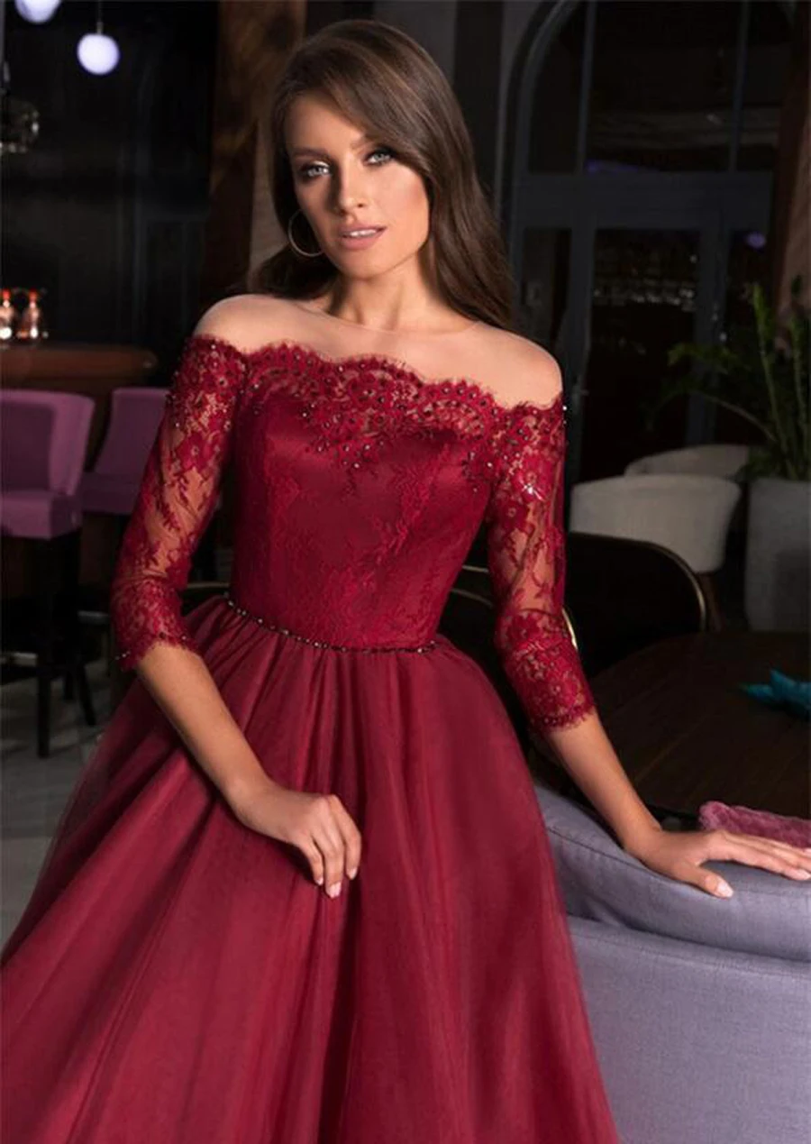 Burgundy Sheer NeckTulle Half Sleeves Evening Dresses 2021 Lace Applique Beaded Sweep Train Formal Gown Vestidos De Fiesta
Burgundy Sheer NeckTulle Half Sleeves Evening Dresses 2021 Lace Applique Beaded Sweep Train Formal Gown Vestidos De Fiesta