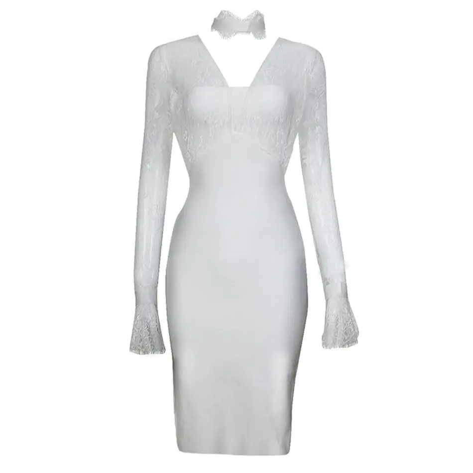 Женское вечернее облегающее платье знаменитости белое Клубное кружевное с