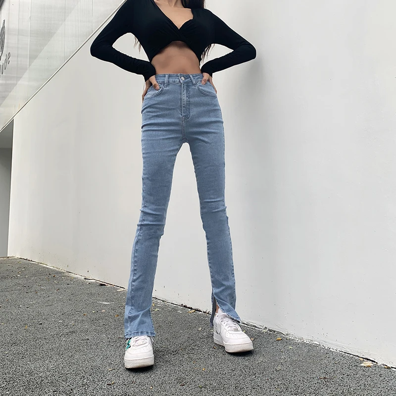 2021 Spring and Autumn Chic High Waist Blue Denim Pants Small Split Slim Thin Flared Jeans Casual Pencil Tight Skinny Trousers
2021 Spring and Autumn Chic High Waist Blue Denim Pants Small Split Slim Thin Flared Jeans Casual Pencil Tight Skinny Trousers