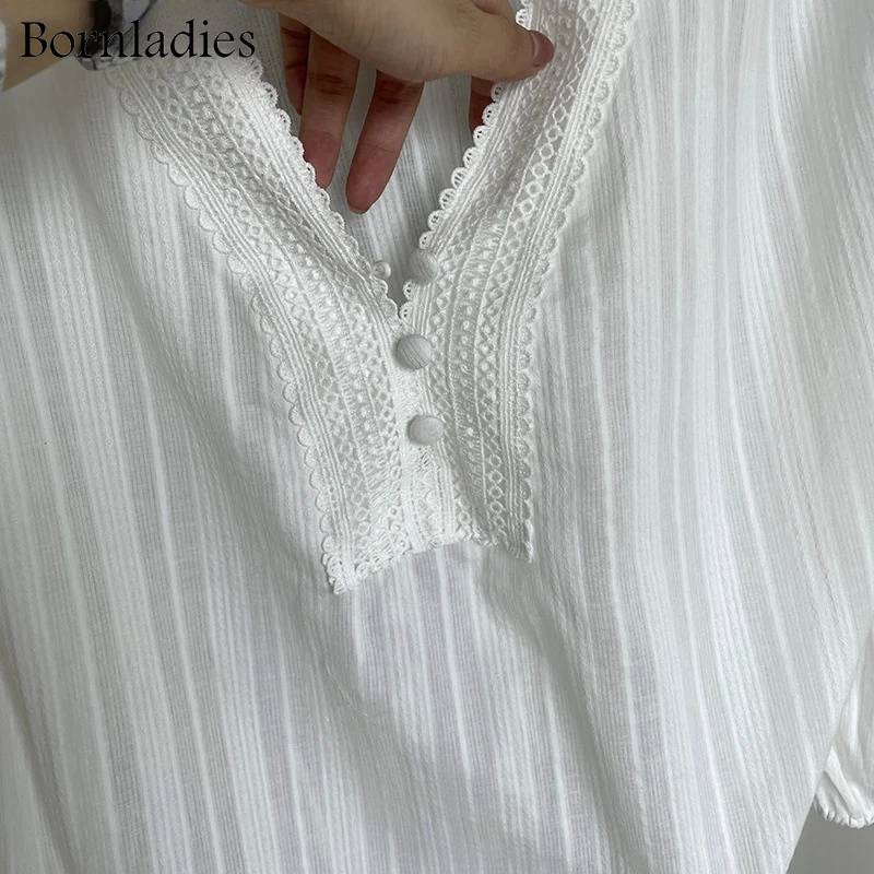 Bornladies Women Summer Blouses Shirts Casual Puff Sleeve Vintage Lace Up Loose Hollow Out Embroidery Tops T Shirts 100% Cotton
Bornladies Women Summer Blouses Shirts Casual Puff Sleeve Vintage Lace Up Loose Hollow Out Embroidery Tops T Shirts 100% Cotton