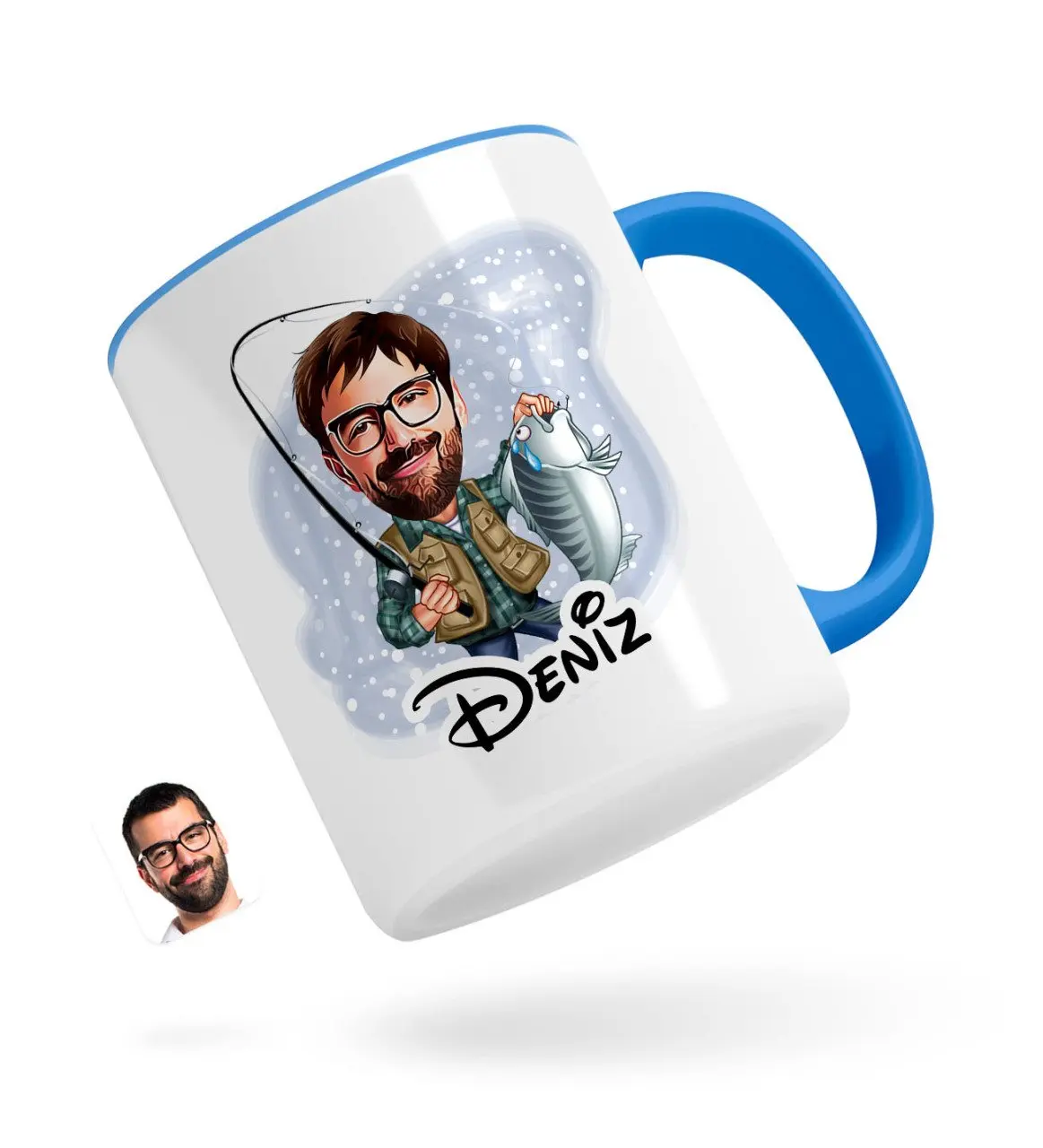 Персонализированная Мужская водолазка с карикатурой синяя чашка 
Персонализированная Мужская водолазка с карикатурой синяя чашка