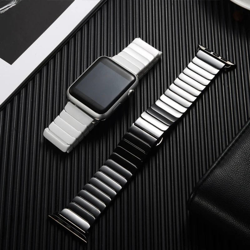 Ремешок керамический для Apple Watch Band 44 мм 40 42 38 браслет-бабочка из нержавеющей стали