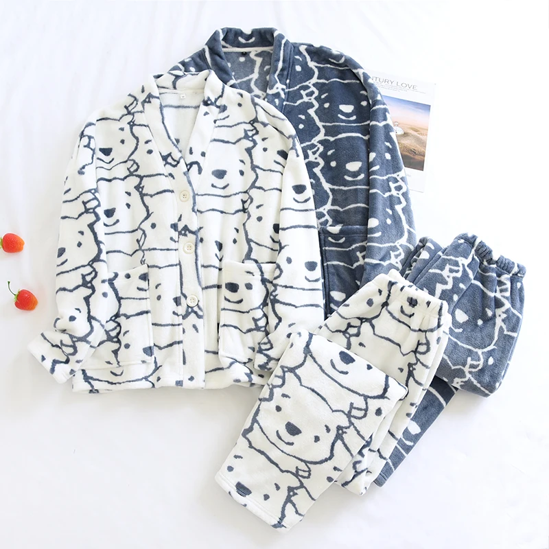 Winter Flannel Couple Pajamas Sets Thick Warm Home Clothing Sleepwear Plus Velvet Female Nightgown Suit New Pyjama Femme Pijama
Winter Flannel Couple Pajamas Sets Thick Warm Home Clothing Sleepwear Plus Velvet Female Nightgown Suit New Pyjama Femme Pijama