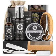Beard Growth Kit Beard Hair Enhancer Growth Thickening Activator Serum beard oil, beard balm, bamboo brush comb Beard care kit