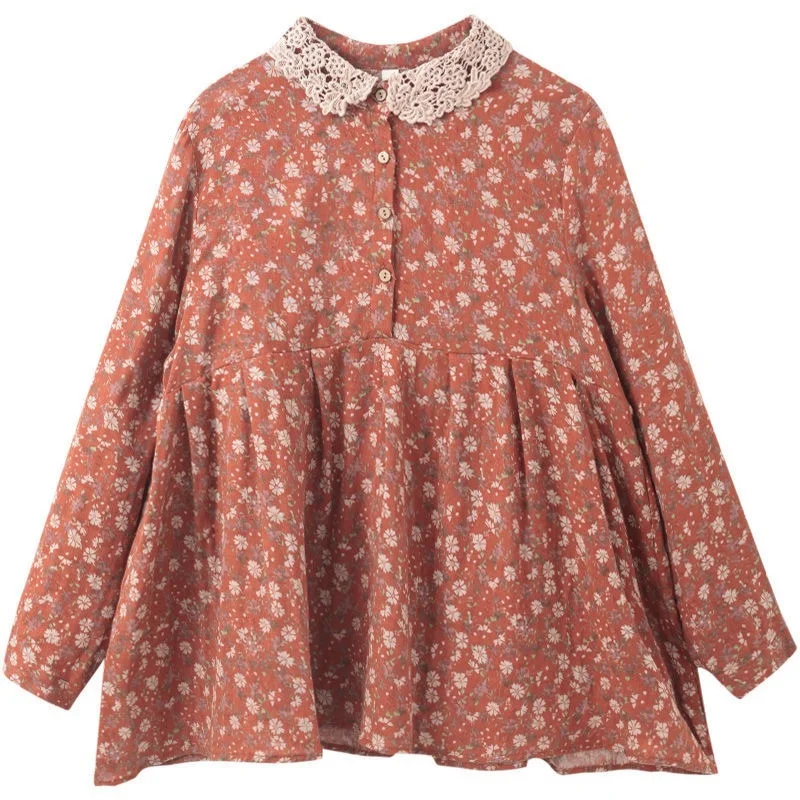 Oversized Cotton Floral Women Shirts Autumn Vintage Lace Neck Loose Casual Female Outwear Coats Tops
Oversized Cotton Floral Women Shirts Autumn Vintage Lace Neck Loose Casual Female Outwear Coats Tops