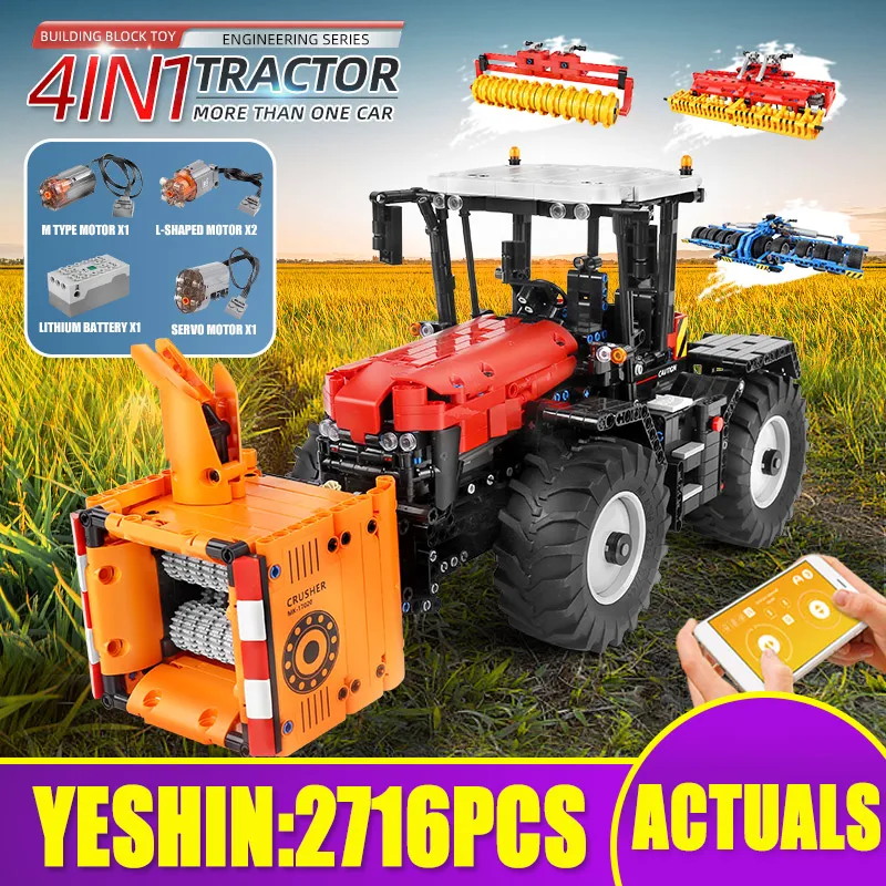 Технический автомобиль MOULD KING 17020 моризованный трактор с приложением на