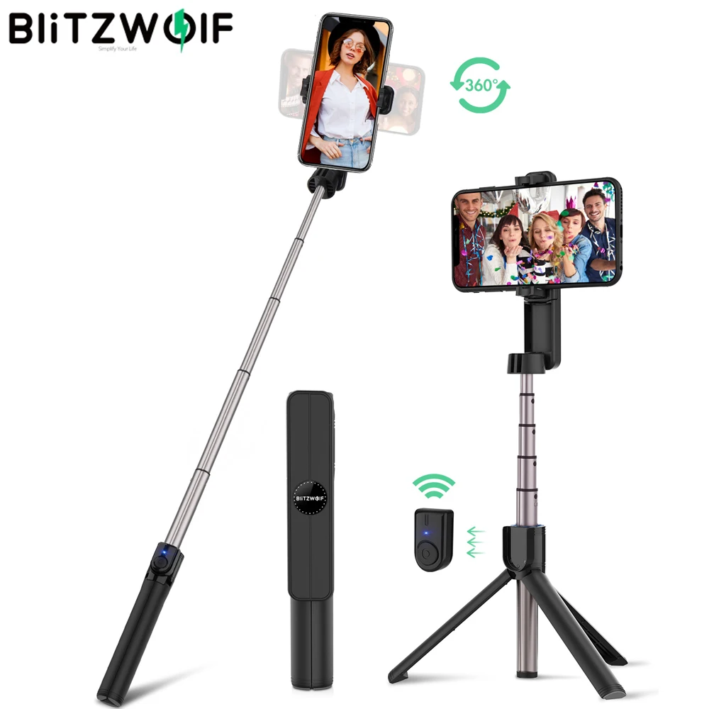 Портативная мини селфи палка BlitzWolf с bluetooth штатив дистанционным управлением монопод вращающийся зажим для