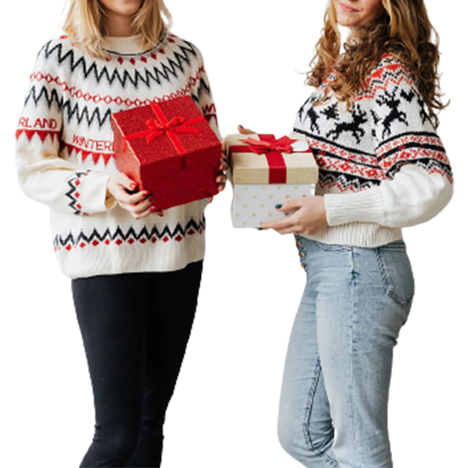 Women Christmas Sweater, White Elk and Stripe Printed Pattern Turtleneck Knitwear, S/ M/ L/ XL
Women Christmas Sweater, White Elk and Stripe Printed Pattern Turtleneck Knitwear, S/ M/ L/ XL
