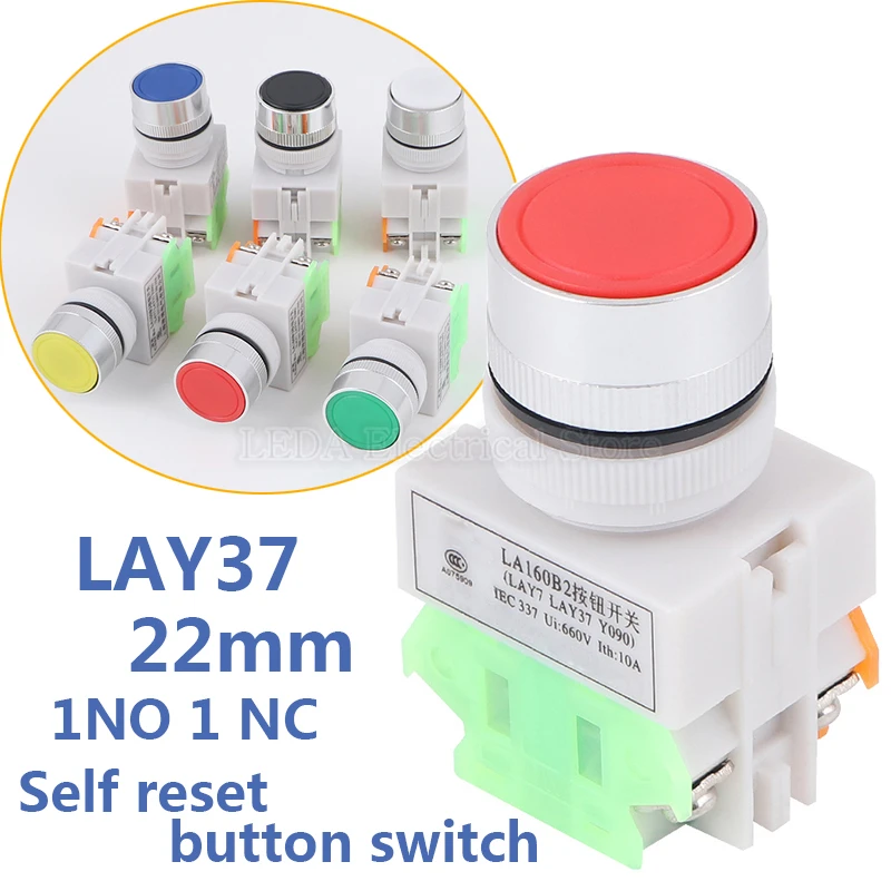 

1Pcs 22mm LAY37 Y090 1NO 1NC Momentary Push button switches 4 screws 10A 660V Power Red Green Blue Yellow White Black