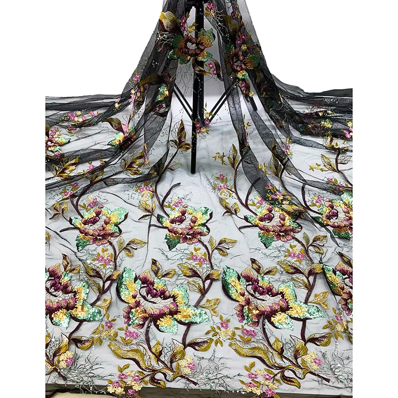 

Прекрасные лозы растения с огромными цветами с блестками платье ткань AFL22, быстрая доставка и мягкий материал тюль кружева ткань