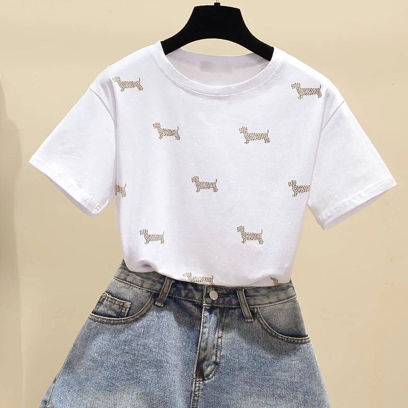 Tee Shirt 2021 Korean T shirt Women Short Sleeve Clothes Diamond Cotton Casual White Female T-Shirt Summer Tops Black
Tee Shirt 2021 Korean T shirt Women Short Sleeve Clothes Diamond Cotton Casual White Female T-Shirt Summer Tops Black