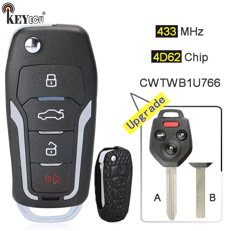 KEYECU 433 МГц 4D62 чип CWTWB1U766 Модернизированный чехол-портмоне 4 кнопки дистанционного