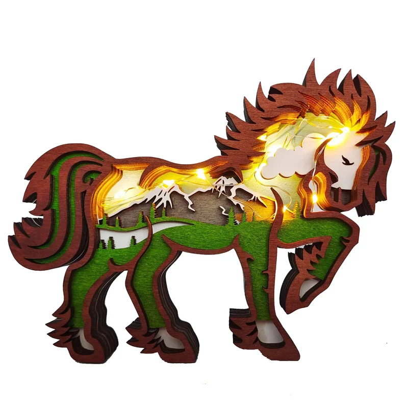 Christmas Decoration Wooden Laser Carving Crafts Hollowed horse With LED Light Cute Desktop Ornaments Home Decor Accessories
Christmas Decoration Wooden Laser Carving Crafts Hollowed horse With LED Light Cute Desktop Ornaments Home Decor Accessories
