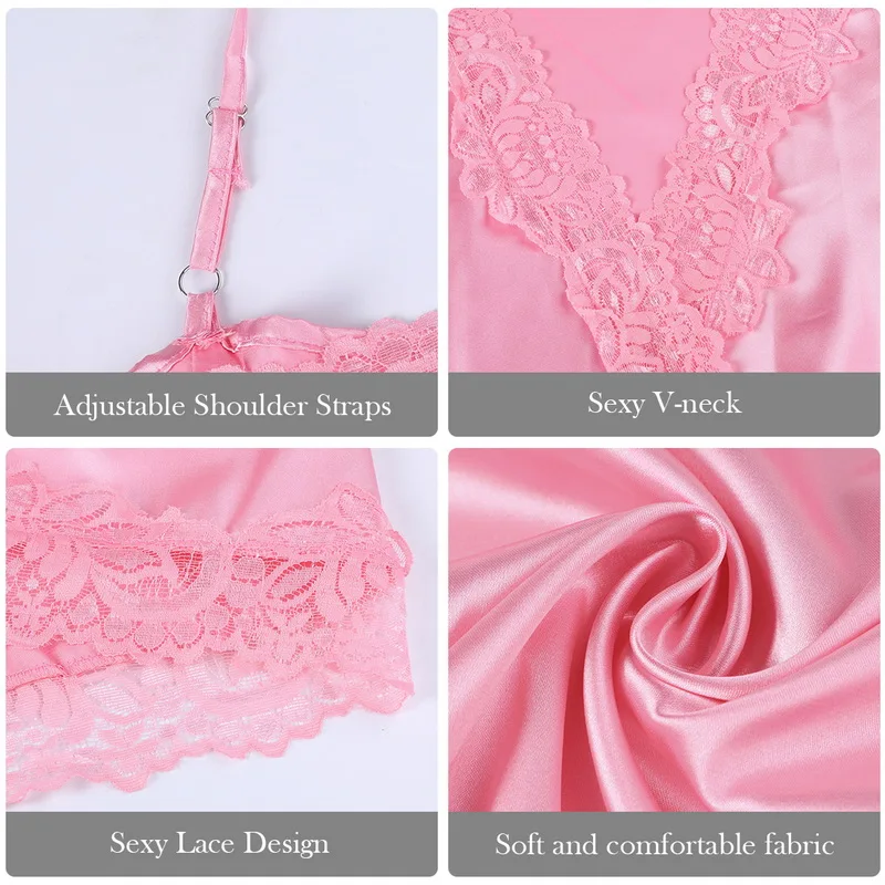 Sexy Sleepwear Women Lace Silk Satin Night Dress Sleeveless Nighties V-neck Nightgown Nightdress Nightwear Plus Size 3XL
Sexy Sleepwear Women Lace Silk Satin Night Dress Sleeveless Nighties V-neck Nightgown Nightdress Nightwear Plus Size 3XL