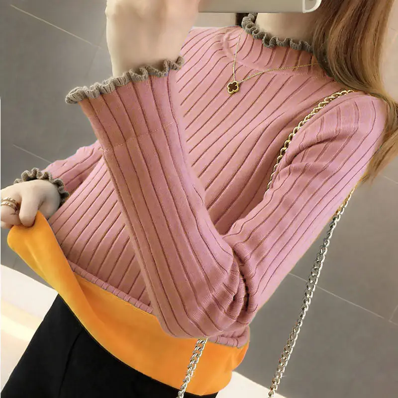Autumn Winter Women Plus Velvet Thick Warm Sweater Fashion Long-Sleeved Half Turtleneck Knitted Sweater Female Pullovers Y658
Autumn Winter Women Plus Velvet Thick Warm Sweater Fashion Long-Sleeved Half Turtleneck Knitted Sweater Female Pullovers Y658