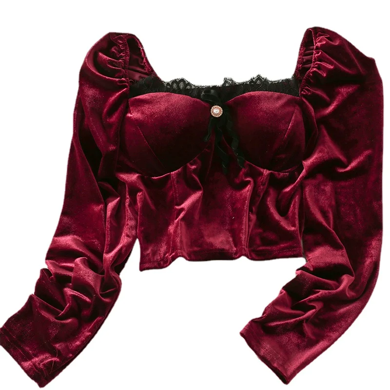 NEW Women Retro Velour Blouse French Long Sleeve Off Shoulder Ruched Slim Tops Autumn Fashion Streetwear Short Blouses
NEW Women Retro Velour Blouse French Long Sleeve Off Shoulder Ruched Slim Tops Autumn Fashion Streetwear Short Blouses