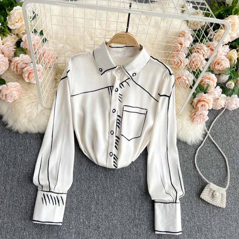 Female Autumn Line Printed Loose Chic Blouse Shirts Vintage Oversized Satin Boyfriend Tunic Shirt Women Casual Korean Tops New
Female Autumn Line Printed Loose Chic Blouse Shirts Vintage Oversized Satin Boyfriend Tunic Shirt Women Casual Korean Tops New