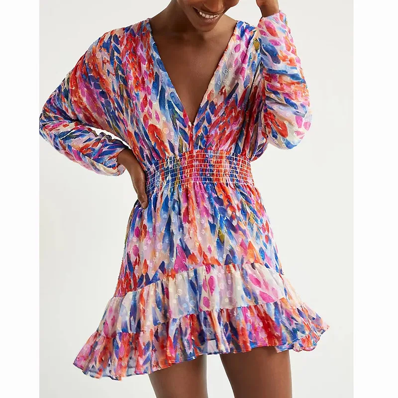 Balauren Hot sale Chiffon color printed dress summer 2021 new personality V-neck personality elastic waist A-word skirt
Balauren Hot sale Chiffon color printed dress summer 2021 new personality V-neck personality elastic waist A-word skirt